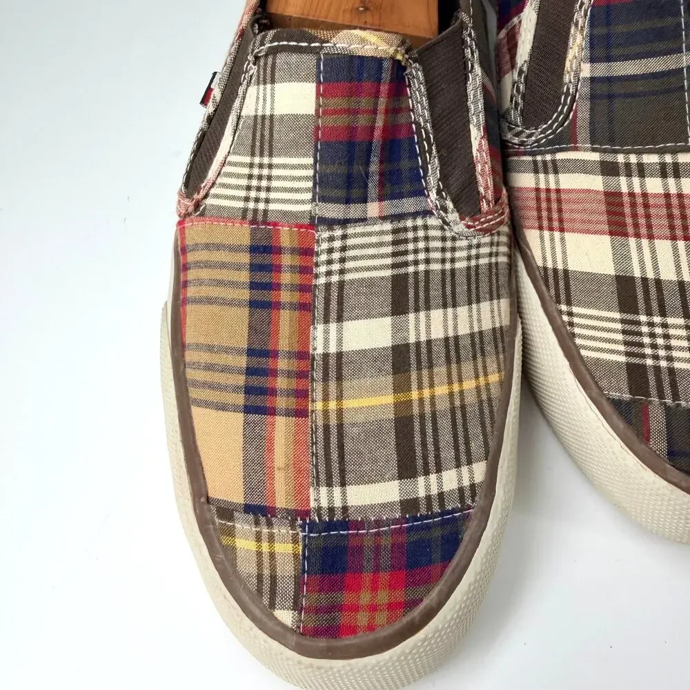 Tommy Hilfiger Patchwork Madras Plaid Slip On Sneakers Mens 10.5 Prep Coastal